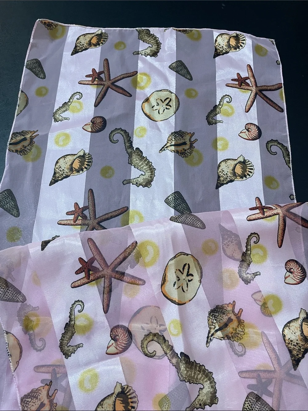 Seashell Pattern Pink Silky Table Runner or scarf approx 58x13 NWOT very pretty